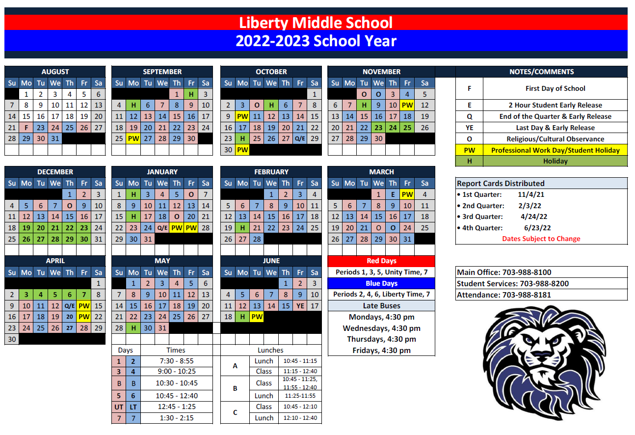 RedBlue Calendar 2223 Liberty Middle School